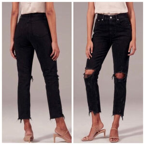 Abercrombie & Fitch High Rise Mom Curve Love Distressed Black Frayed 6 Jeans A&F